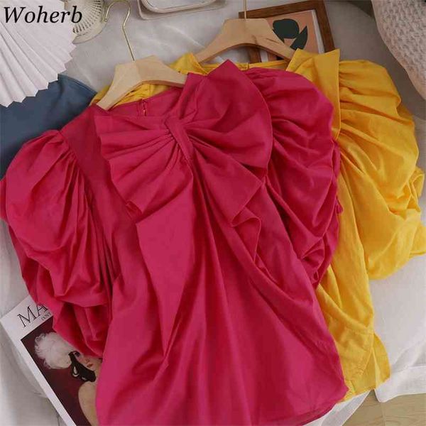 fashion pleated pudd sleeve blouses women elegant office blusas female bow bandage casual solid vintage shirts 210519, White 
fashion pleated pudd sleeve blouses women elegant office blusas female bow bandage casual solid vintage shirts 210519, White