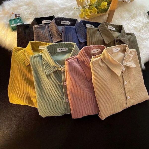 men's casual shirts men 2021 autumn fashion brand japan style vintage corduroy shirt male loose long sleeve, White;black
men's casual shirts men 2021 autumn fashion brand japan style vintage corduroy shirt male loose long sleeve, White;black