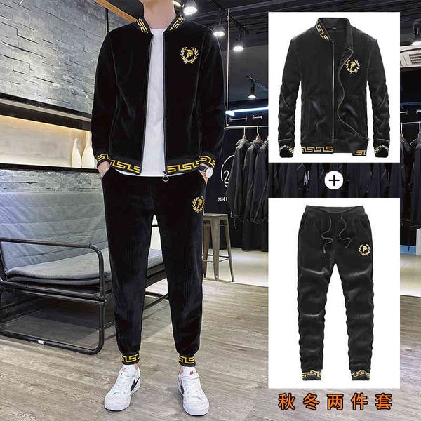 men's 2021 new winter brand golden veet warm two-piece trend plush thickened leisure suit, Gray
men's 2021 new winter brand golden veet warm two-piece trend plush thickened leisure suit, Gray
