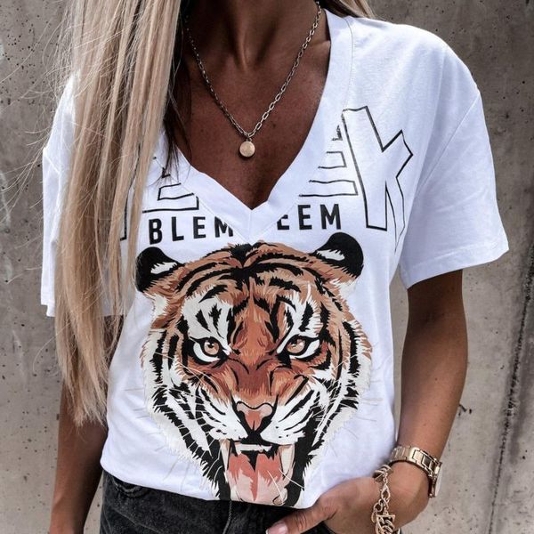 women's t-shirt 2021 summer short sleeve loose women harajuku v neck tee shirt lady casual tiger letter print pullover streetwear, White
women's t-shirt 2021 summer short sleeve loose women harajuku v neck tee shirt lady casual tiger letter print pullover streetwear, White