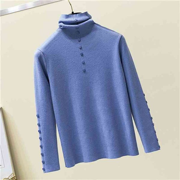 autumn & winter korean women simple blue slim high neck stitch elastic button solid color sweater 210527, White
autumn & winter korean women simple blue slim high neck stitch elastic button solid color sweater 210527, White