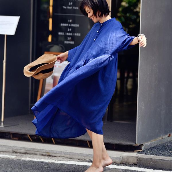 casual dresses micoco q7828c literary retro light breathable pure color ramie loose seven minute sleeve stand collar dress, Black;gray
casual dresses micoco q7828c literary retro light breathable pure color ramie loose seven minute sleeve stand collar dress, Black;gray
