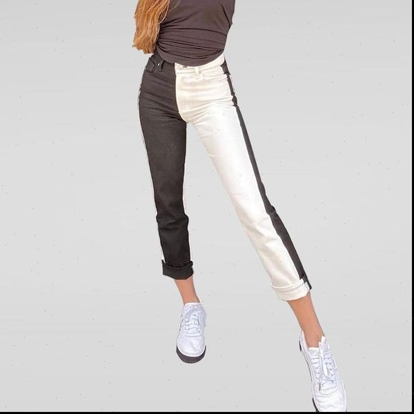 two color mom white straight womens jeans leg high waist wide pants autumn fashion cargo, Blue
two color mom white straight womens jeans leg high waist wide pants autumn fashion cargo, Blue