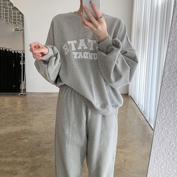 women's two piece pants korean chic lazy round neck letter loose long-sleeved sweater + elastic high-waisted sports trousers suit, White
women's two piece pants korean chic lazy round neck letter loose long-sleeved sweater + elastic high-waisted sports trousers suit, White