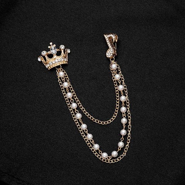 2020 new british style suit badge pin high grade crown inlaid with diamond note chain pearl brooch, Gray
2020 new british style suit badge pin high grade crown inlaid with diamond note chain pearl brooch, Gray