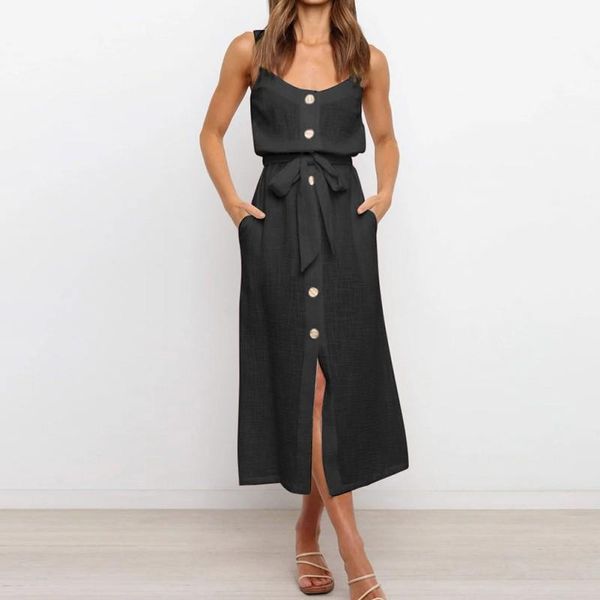 women's dress summer casual thin shoulder strap floral buttoned mid-length with pockets dresses, Black;gray
women's dress summer casual thin shoulder strap floral buttoned mid-length with pockets dresses, Black;gray