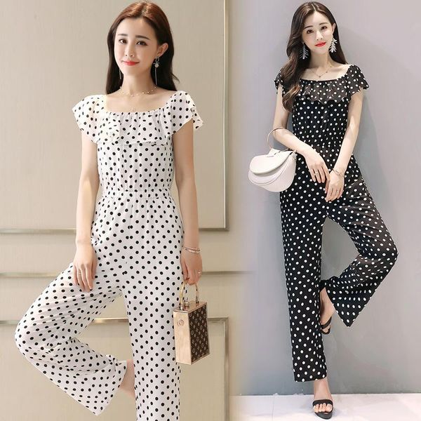 women's jumpsuits & rompers 2021 summer women one shoulder ruffles polka dot female wide leg romper lady party sweet palysuits gd937, Black;white
women's jumpsuits & rompers 2021 summer women one shoulder ruffles polka dot female wide leg romper lady party sweet palysuits gd937, Black;white