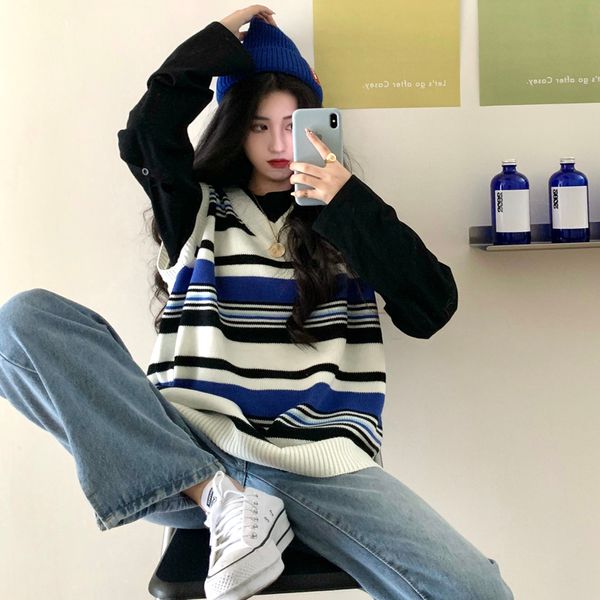 2 colors pullover vest sweater spring 2021v neck striped womens vest knitted sweater vest womens pullovers female (c8658), White;black
2 colors pullover vest sweater spring 2021v neck striped womens vest knitted sweater vest womens pullovers female (c8658), White;black