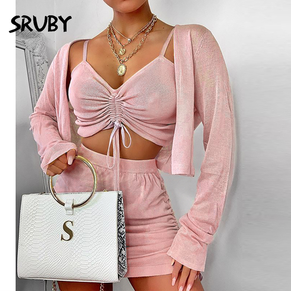 sruby pink 3 piece set women ruched dstring crop elastic waist shorts and long sleeve cardigan pink casual matching sets, Black;white
sruby pink 3 piece set women ruched dstring crop elastic waist shorts and long sleeve cardigan pink casual matching sets, Black;white