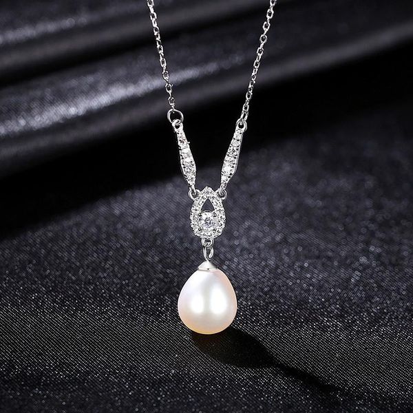 vintage natural pearls shine cz pendant necklace for women wedding dating gift chains, Silver
vintage natural pearls shine cz pendant necklace for women wedding dating gift chains, Silver