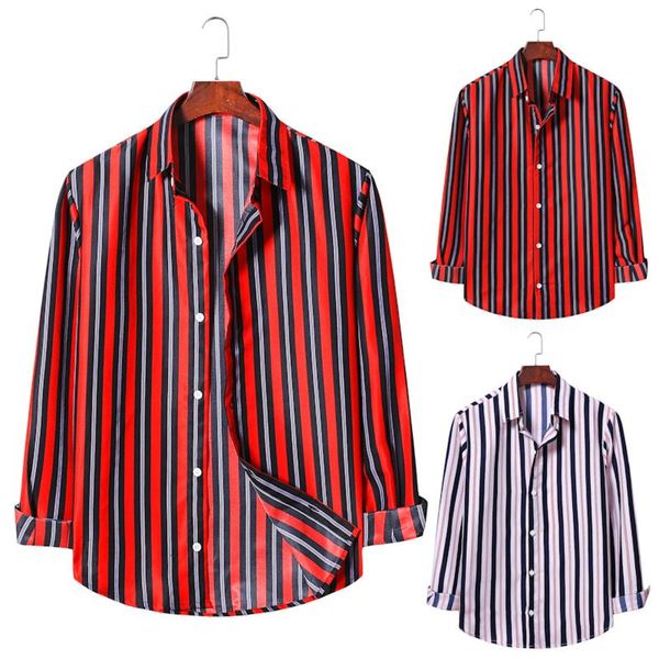 men's casual shirts blouse shirt long-sleeved contrast lapel striped men, White;black
men's casual shirts blouse shirt long-sleeved contrast lapel striped men, White;black