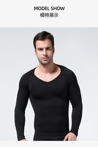 men's shapewear seamless thermal v-neck long-sleeved tight-fitting belly function body underwear gym clothing, White;black
men's shapewear seamless thermal v-neck long-sleeved tight-fitting belly function body underwear gym clothing, White;black