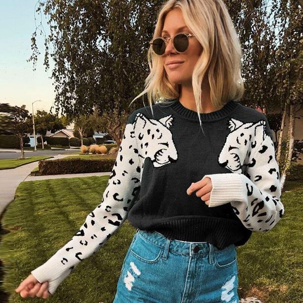 women sweaters sweater contrast color mosaic leopard pattern long sleeved shirt womens knit sleeve casual loose o neck autumn, White;black
women sweaters sweater contrast color mosaic leopard pattern long sleeved shirt womens knit sleeve casual loose o neck autumn, White;black