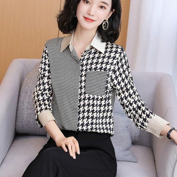 office lady women houndstooth shirts long sleeve blouses autumn blusas de mujer women's &, White
office lady women houndstooth shirts long sleeve blouses autumn blusas de mujer women's &, White