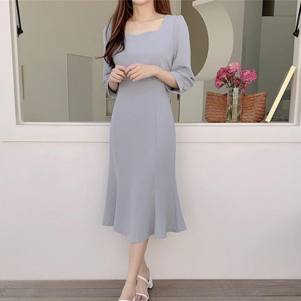 casual dresses fashion korean version gentle light familiar style french square neck temperament close waist thin fishtail dress women', Black;gray
casual dresses fashion korean version gentle light familiar style french square neck temperament close waist thin fishtail dress women', Black;gray