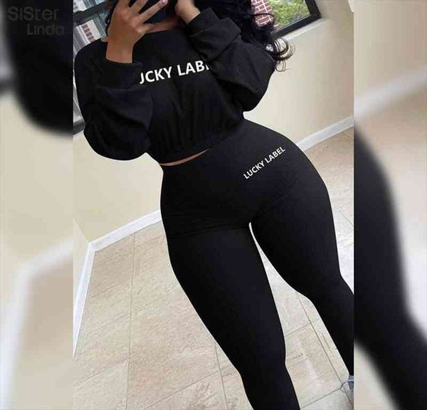 rib casual lucky label embroidery 2piece set women tracksuit crop leggings sweet high stretch outfits streetwear, White
rib casual lucky label embroidery 2piece set women tracksuit crop leggings sweet high stretch outfits streetwear, White