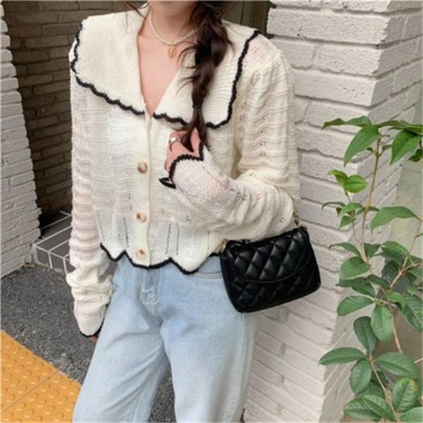 women's knits & tees cardigan women single breasted students basic long sleeve patchwork design all-match spring femme knitted cropped, White
women's knits & tees cardigan women single breasted students basic long sleeve patchwork design all-match spring femme knitted cropped, White