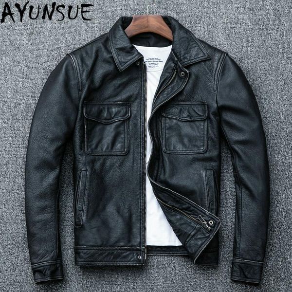 men's leather & faux ayunsue genuine jacket men vintage cow spring coat casacos masculino 1826 pph474, Black
men's leather & faux ayunsue genuine jacket men vintage cow spring coat casacos masculino 1826 pph474, Black