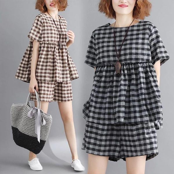 women's tracksuits 2021 plus size women suit set cotton and linen short sleeve elastic high waist shorts suits fashion casual sets y26, Gray
women's tracksuits 2021 plus size women suit set cotton and linen short sleeve elastic high waist shorts suits fashion casual sets y26, Gray