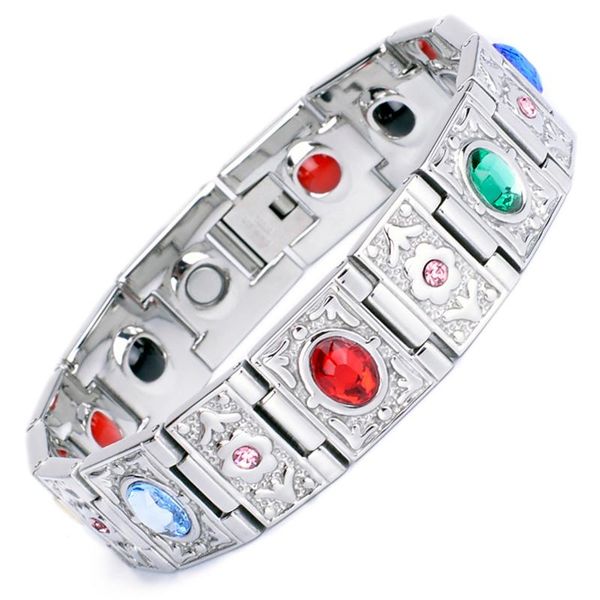 link, chain 316l stainless steel bracelet men health care power therapy 4 in 1 magnet stone bracelets for women shiny cz jewelry accessories, Black
link, chain 316l stainless steel bracelet men health care power therapy 4 in 1 magnet stone bracelets for women shiny cz jewelry accessories, Black