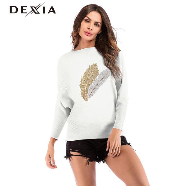 women's sweaters dexia leaf printed long batwing sleeve sweater women white loose round neck autumn blusa de frio feminina knitted lad, White;black
women's sweaters dexia leaf printed long batwing sleeve sweater women white loose round neck autumn blusa de frio feminina knitted lad, White;black