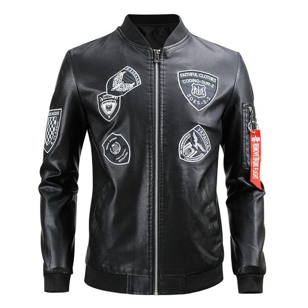 men's leather & faux embroidered leather jacket of motorcycle from casual men collar plutonium baseball, Black
men's leather & faux embroidered leather jacket of motorcycle from casual men collar plutonium baseball, Black