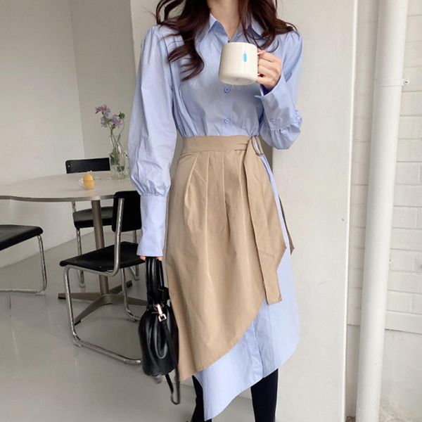 two-piece length khaki korean chic shirt dresses loose casual lady shirt+irregular skirt 2 pieces spring 210510, Black;gray
two-piece length khaki korean chic shirt dresses loose casual lady shirt+irregular skirt 2 pieces spring 210510, Black;gray