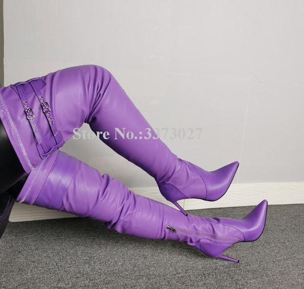 boots purple leather women thigh high pointed toe stiletto heel buckle decor over the knee long lady winter, Black
boots purple leather women thigh high pointed toe stiletto heel buckle decor over the knee long lady winter, Black