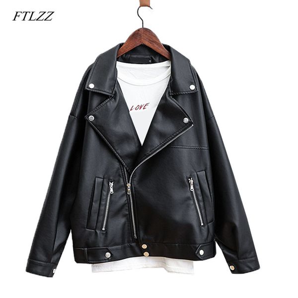 black pu leather jacket spring autumn women rivet zipper turn-down collar short loose faux punk jackets 210423
black pu leather jacket spring autumn women rivet zipper turn-down collar short loose faux punk jackets 210423