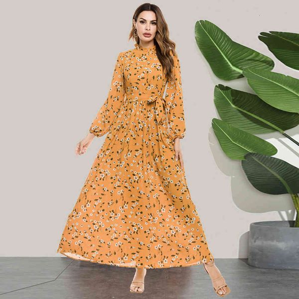 autumn floral 2021 thin waist with woman's swing belt stylish frizzy collar full sleeve dress, Black;gray
autumn floral 2021 thin waist with woman's swing belt stylish frizzy collar full sleeve dress, Black;gray