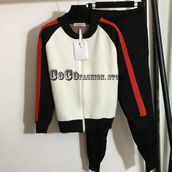 women's two piece pants luxury design 2021 fashion sport women knitting outfits letter jacquard long sleeve zipper coat 2 clothes sets, White
women's two piece pants luxury design 2021 fashion sport women knitting outfits letter jacquard long sleeve zipper coat 2 clothes sets, White