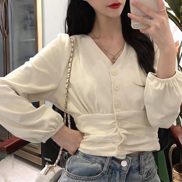 autumn 2021 v-neck single breasted short blouse women casual blue/black/beige shirt female long sleeve fashion women's blouses & s, White
autumn 2021 v-neck single breasted short blouse women casual blue/black/beige shirt female long sleeve fashion women's blouses & s, White