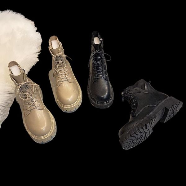 boots women ankle gothic 2021 white black high heels platform ladies shoes creepers