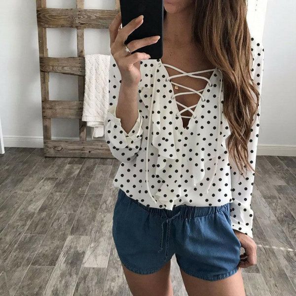 women's blouses & shirts 2021 fashion women pokla dot loose blouse casual shirt summer lace up chiffon boho style for office lady, White
women's blouses & shirts 2021 fashion women pokla dot loose blouse casual shirt summer lace up chiffon boho style for office lady, White
