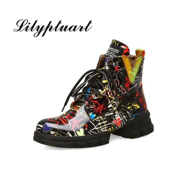 british style graffiti thick with spaper pattern personality short boots students large size ankle for women, Black
british style graffiti thick with spaper pattern personality short boots students large size ankle for women, Black