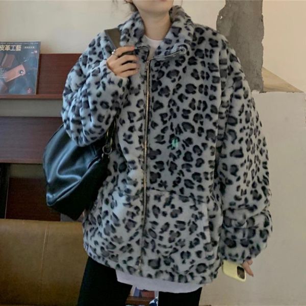 women's jackets korean streetwear vintage leopard plush jacket elegant stand collar zipper loose coat women winter warm long sleeve chi, Black;brown
women's jackets korean streetwear vintage leopard plush jacket elegant stand collar zipper loose coat women winter warm long sleeve chi, Black;brown
