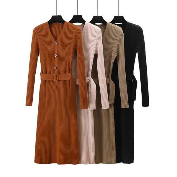 casual dresses autumn v-neck long-sleeve knitted women 2021 simple single-breasted winter solid black midi dress for, Black;gray
casual dresses autumn v-neck long-sleeve knitted women 2021 simple single-breasted winter solid black midi dress for, Black;gray
