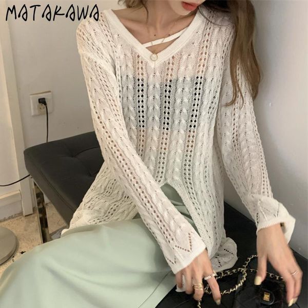 women's knits & tees matakawa women's sweaters korean chic autumn lazy hollow out sun protection knitted sweater sweet v neck long, White
women's knits & tees matakawa women's sweaters korean chic autumn lazy hollow out sun protection knitted sweater sweet v neck long, White