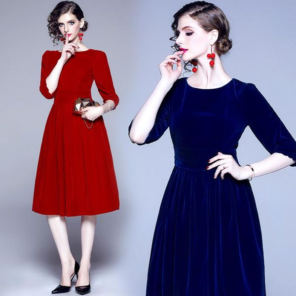casual dresses winter autumn vintage velvet midi dress office lady o neck 3/4 sleeve a line slim pleated party woman's clothing s78869, Black;gray
casual dresses winter autumn vintage velvet midi dress office lady o neck 3/4 sleeve a line slim pleated party woman's clothing s78869, Black;gray