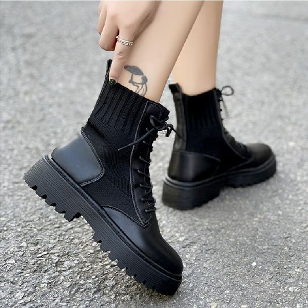 autumn and winter women's boots knitted short front lace-up british style retro leather trend, Black
autumn and winter women's boots knitted short front lace-up british style retro leather trend, Black