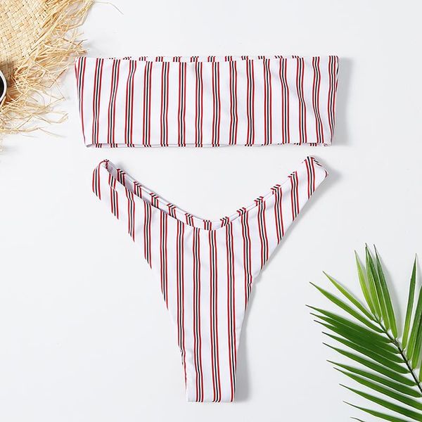 women's swimwear 2021 summer solid striped bikinis set split high waist elastic swimsuit bathing suits for women, White;black
women's swimwear 2021 summer solid striped bikinis set split high waist elastic swimsuit bathing suits for women, White;black