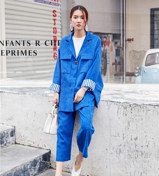 women's suits & blazers fashion hipsters stylish blue pant separated loose single button jackets and ankle length women casual sets, White;black
women's suits & blazers fashion hipsters stylish blue pant separated loose single button jackets and ankle length women casual sets, White;black
