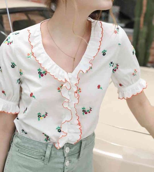 shirt vintage literary flower embroidery wavy wooden ear buckle cotton short sleeve itvm, White
shirt vintage literary flower embroidery wavy wooden ear buckle cotton short sleeve itvm, White