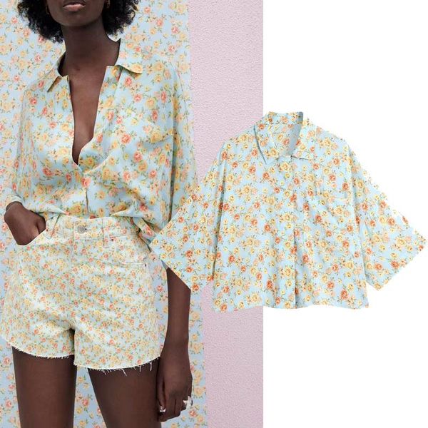 women's blouses & shirts lapel single-breasted floral print shirt vintage harajuku western-style cute chic female, White
women's blouses & shirts lapel single-breasted floral print shirt vintage harajuku western-style cute chic female, White