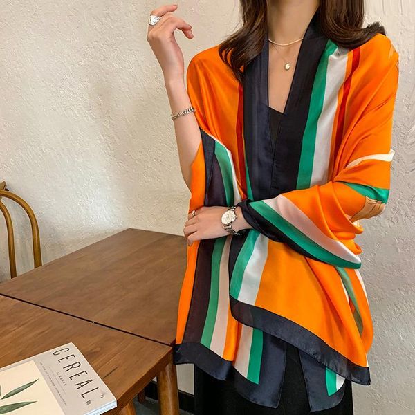 scarves spring ladies colorful striped women satin silky casual decorative shawl temperament, Blue;gray
scarves spring ladies colorful striped women satin silky casual decorative shawl temperament, Blue;gray