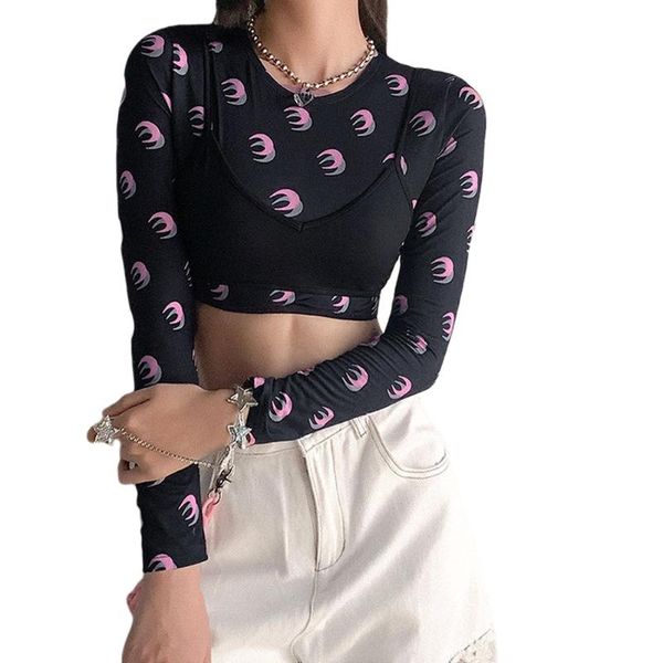 women's tracksuits cropped shirt wrapped elastic party moon printed long-sleeve pullover slim summer suspender vest (2pcs), Gray
women's tracksuits cropped shirt wrapped elastic party moon printed long-sleeve pullover slim summer suspender vest (2pcs), Gray