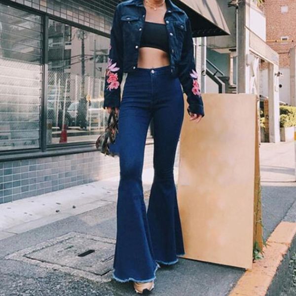 fashion solid color women jean high waist sweet slim bell bottoms denim pants trousers sports leggings, Blue
fashion solid color women jean high waist sweet slim bell bottoms denim pants trousers sports leggings, Blue