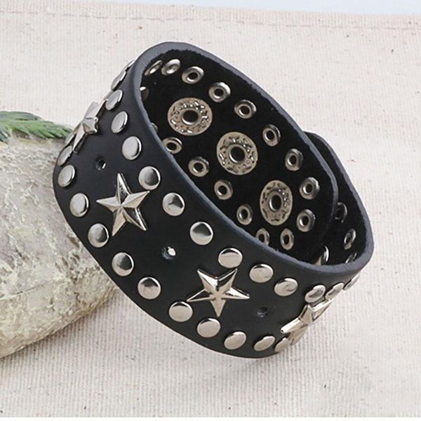 charm bracelets vintage punk style pentagram pu leather wide jewelry rock adjustable snap button & bangles for women, Golden;silver
charm bracelets vintage punk style pentagram pu leather wide jewelry rock adjustable snap button & bangles for women, Golden;silver
