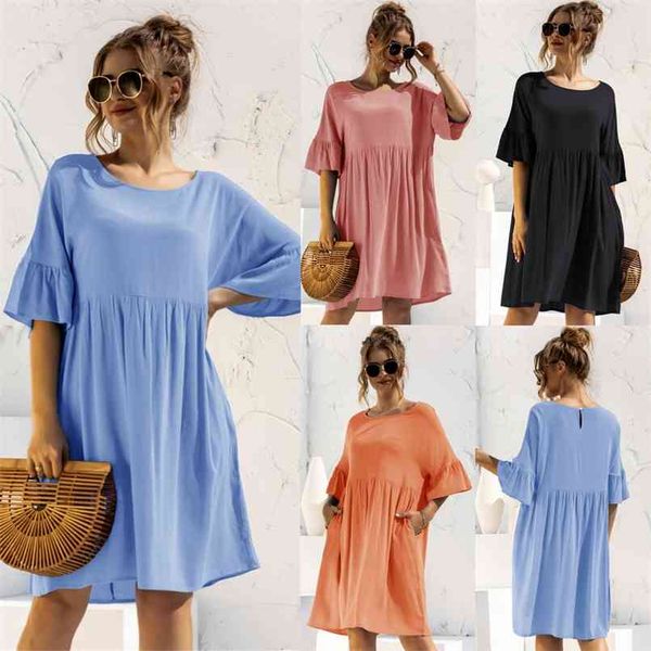 summer vintage mini casual dresses for women summer solid loose beach womens ruffles a-line short vestido 210508, Black;gray
summer vintage mini casual dresses for women summer solid loose beach womens ruffles a-line short vestido 210508, Black;gray