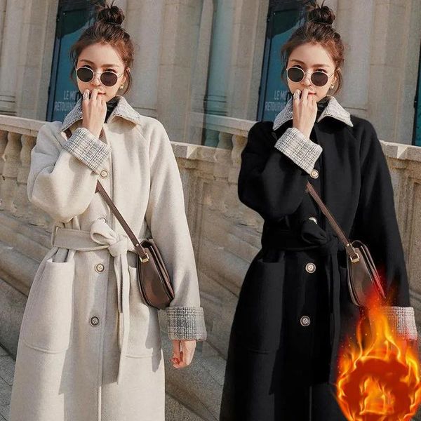 women's wool & blends korean style long length woolen coat women autumn winter slim blend jacket vintage single breasted overcoat elega, Black
women's wool & blends korean style long length woolen coat women autumn winter slim blend jacket vintage single breasted overcoat elega, Black